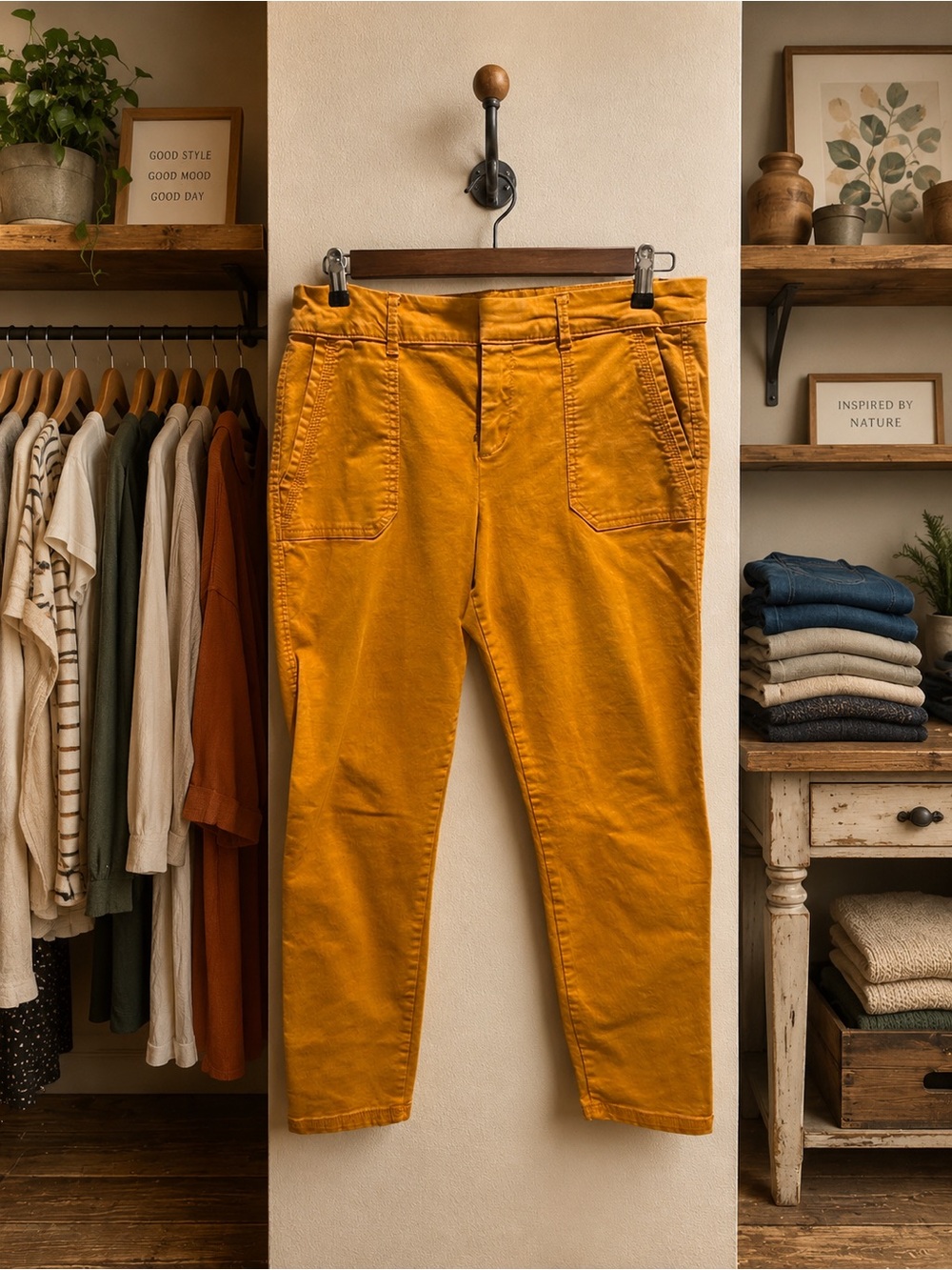 Old Navy Mustard Crop Pants Size 6 Stretch Cotton Utility Pockets
